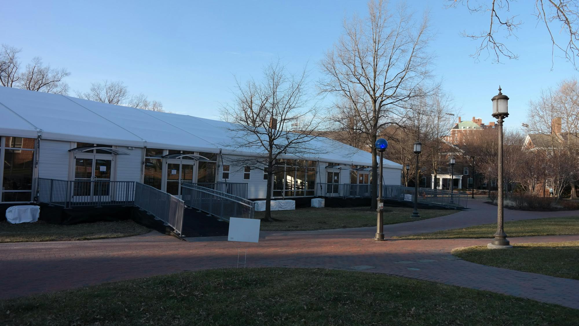 COURTESY OF CHRIS H. PARK
Construction on the social distancing tent was completed over winter break.