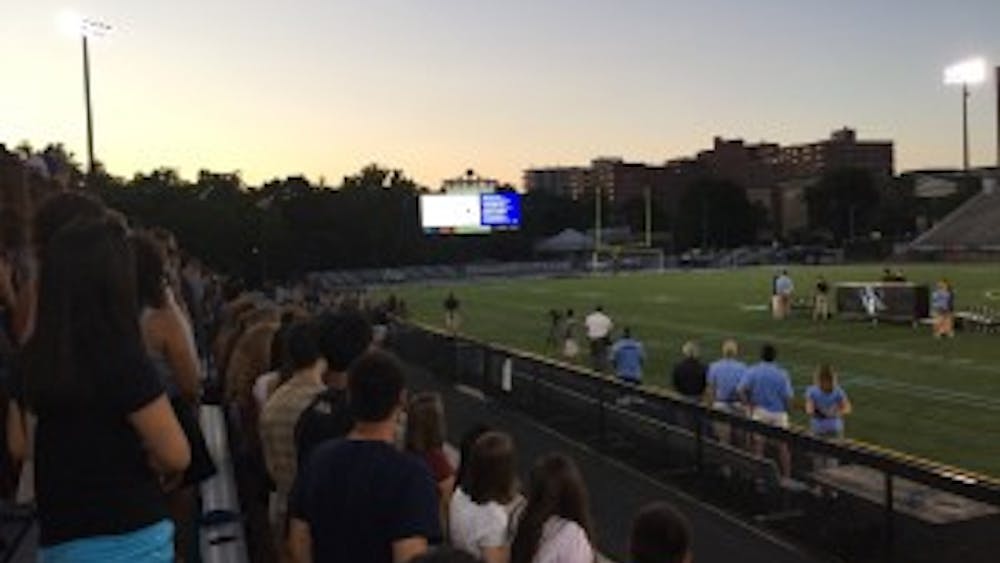  COURTESY OF SAMHITA ILANGO
Deans spoke to freshmen on Homewood Field about academic, residential and social life on campus.