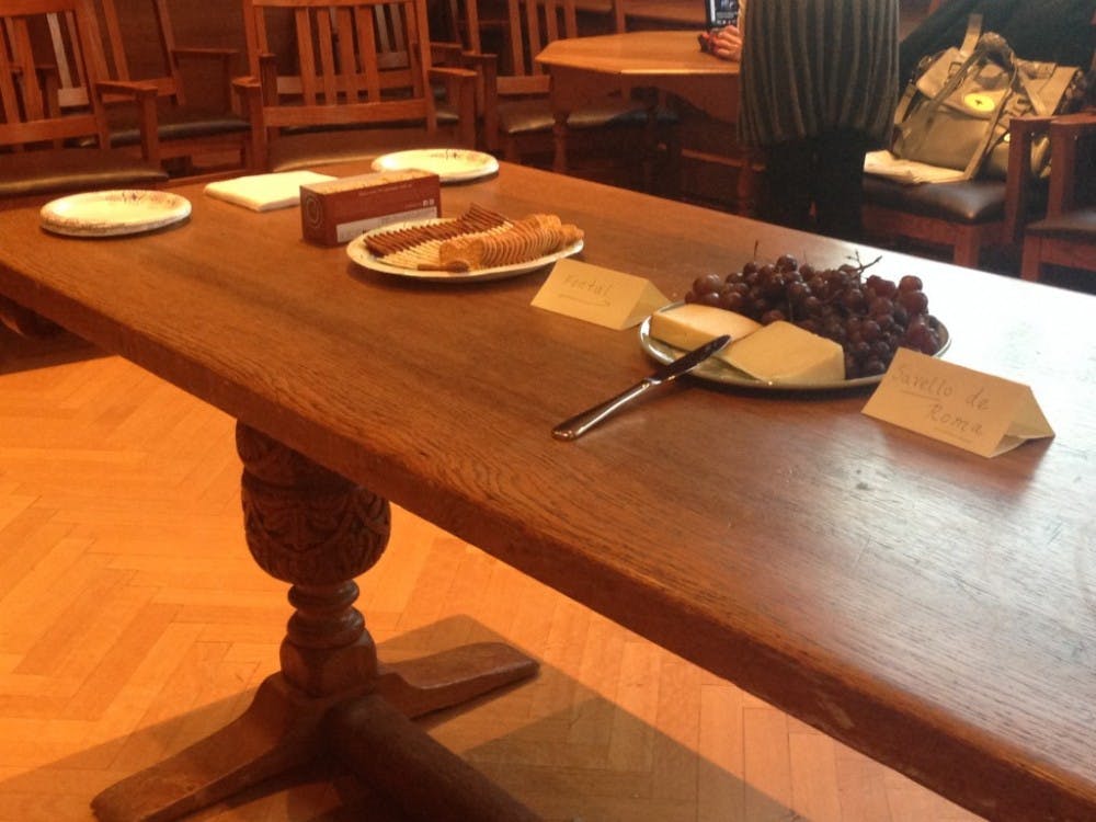  COURTESY OF SARAH SCHREIB 
 The English Club’s Ides of March event featured a variety of Roman-themed foods like cheese and grapes.