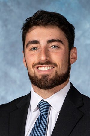 COURTESY OF HOPKINSSPORTS.COM
In a doubleheader sweep of the Franklin and Marshall Diplomats, junior Sam Frank recorded three hits, including a home run.