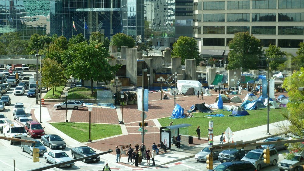 A. CURRELL via Flickr/CC-BY-2.0
The McKeldin fountain and plaza is one of many landmarks located in the Inner Harbor and was instrumental in the Occupy Baltimore movement.