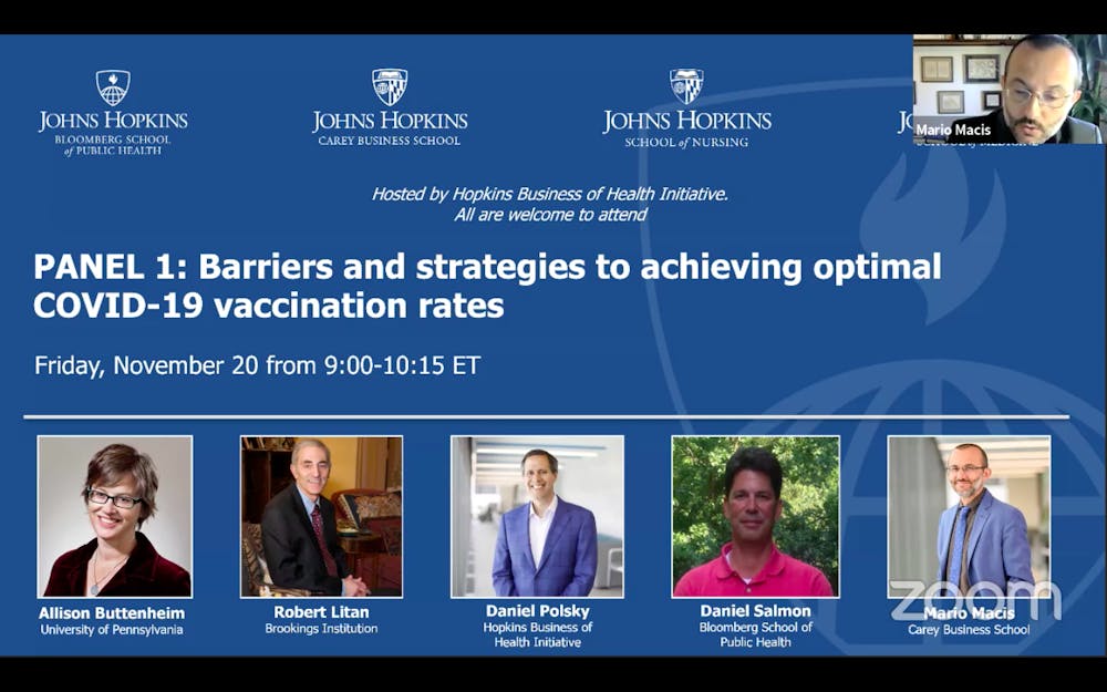 COURTESY OF HOPKINS BUSINESS OF HEALTH INITIATIVE
All four panelists agreed that a large federal budget is required to incentivize the public to vaccinate.