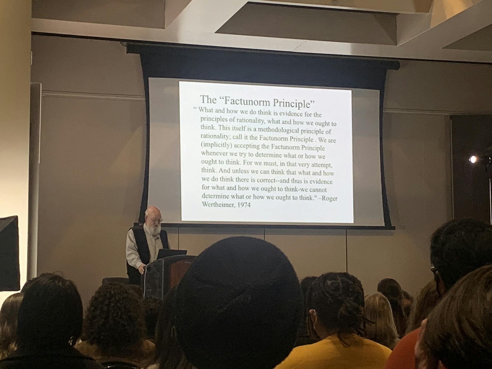 COURTESY OF HELEN LACEY
Dennett stressed the importance of cultural evolution in designing human thinking tools.