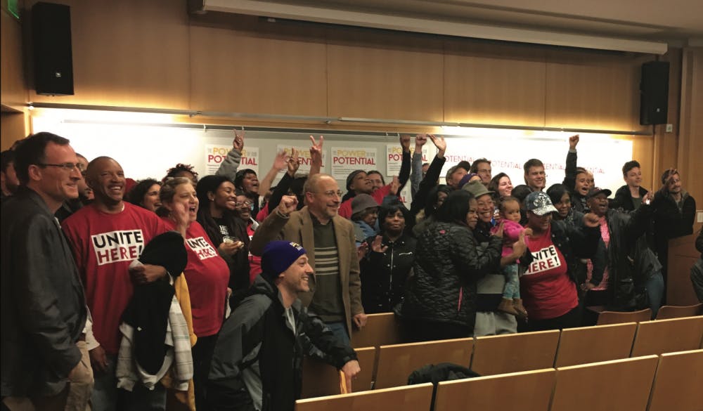 COURTESY OF ALYSSA WOODEN
Members of the Hopkins community gathered in Gilman Hall to become familiar with the actions of contract worker unions on campus.