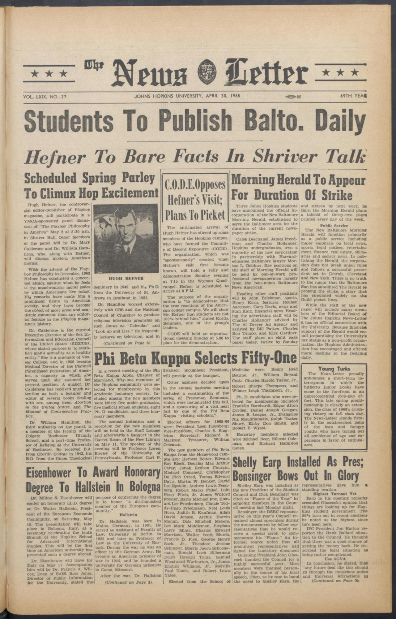 COURTESY OF THE UNIVERSITY ARCHIVES — SHERIDAN LIBRARIES&nbsp;
While working on The News-Letter, Deschanel and Freedman started a daily paper in Baltimore.