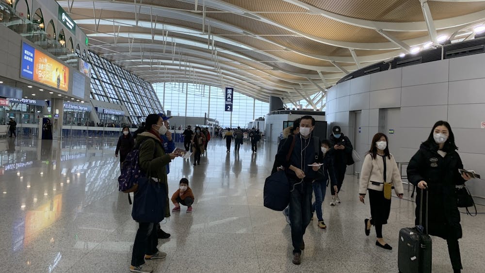 COURTESY OF YANNI GU
Travelers at Shanghai Pudong International Airport wore masks to avoid contracting the coronavirus in January.
