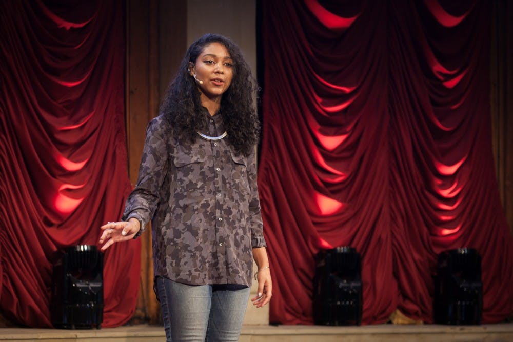 Safia Elhillo speaks at TEDxNewYork - Grand, Central. November 1, 2014, Weylin B. Seymour Building, Brooklyn, NY. Photo: Dian Lofton