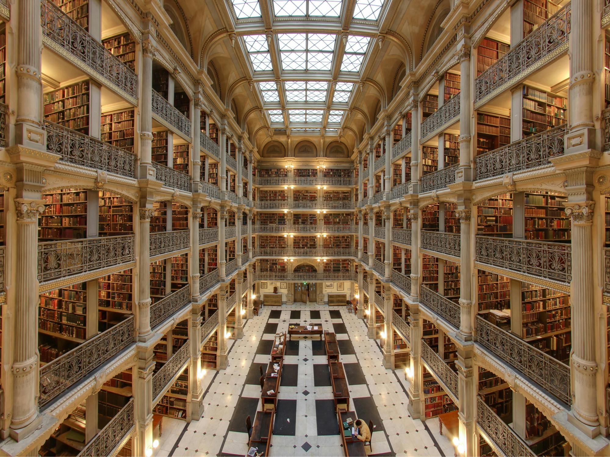 COURTESY OF MATTHEW PETROFF
The George Peabody Library today houses special edition books, including a first edition of Charles Darwin’s On the Origin of Species.&nbsp;