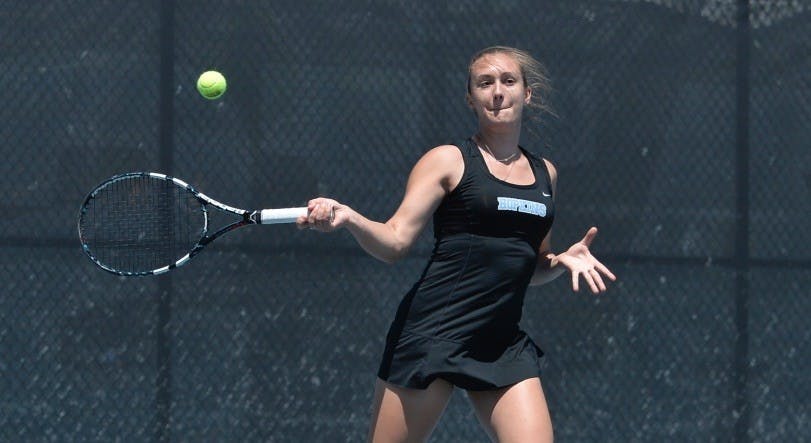 HOPKINSSPORTS.COM
The Hopkins women’s tennis team defeated the Bryn Mawr Owls and Christopher Newport Captains in a doubleheader over the weekend.