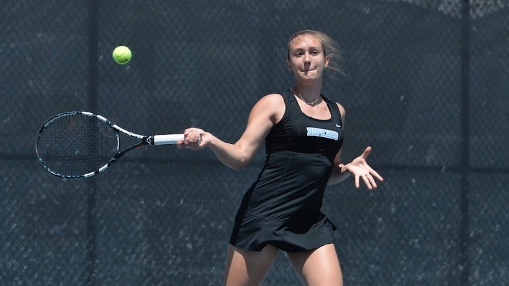 HOPKINSSPORTS.COM
The Hopkins women’s tennis team defeated the Bryn Mawr Owls and Christopher Newport Captains in a doubleheader over the weekend.