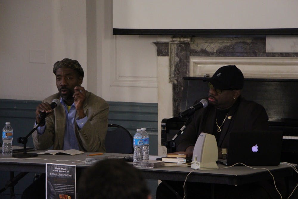 LEON SANTHAHUMAR/Photography editor
Students listened to Ralph Peterson, Jr. and Lester Spence speak about music and the black experience in the Great Hall at Levering.