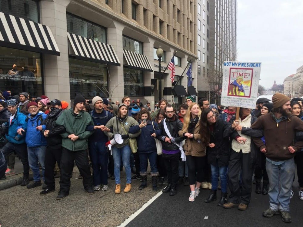  COURTESY OF KELSEY KO
Dakota Access Pipeline (DAPL) protestors formed a wall on the streets of D.C. so people could not pass.