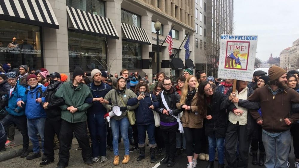 COURTESY OF KELSEY KO
Dakota Access Pipeline (DAPL) protestors formed a wall on the streets of D.C. so people could not pass.