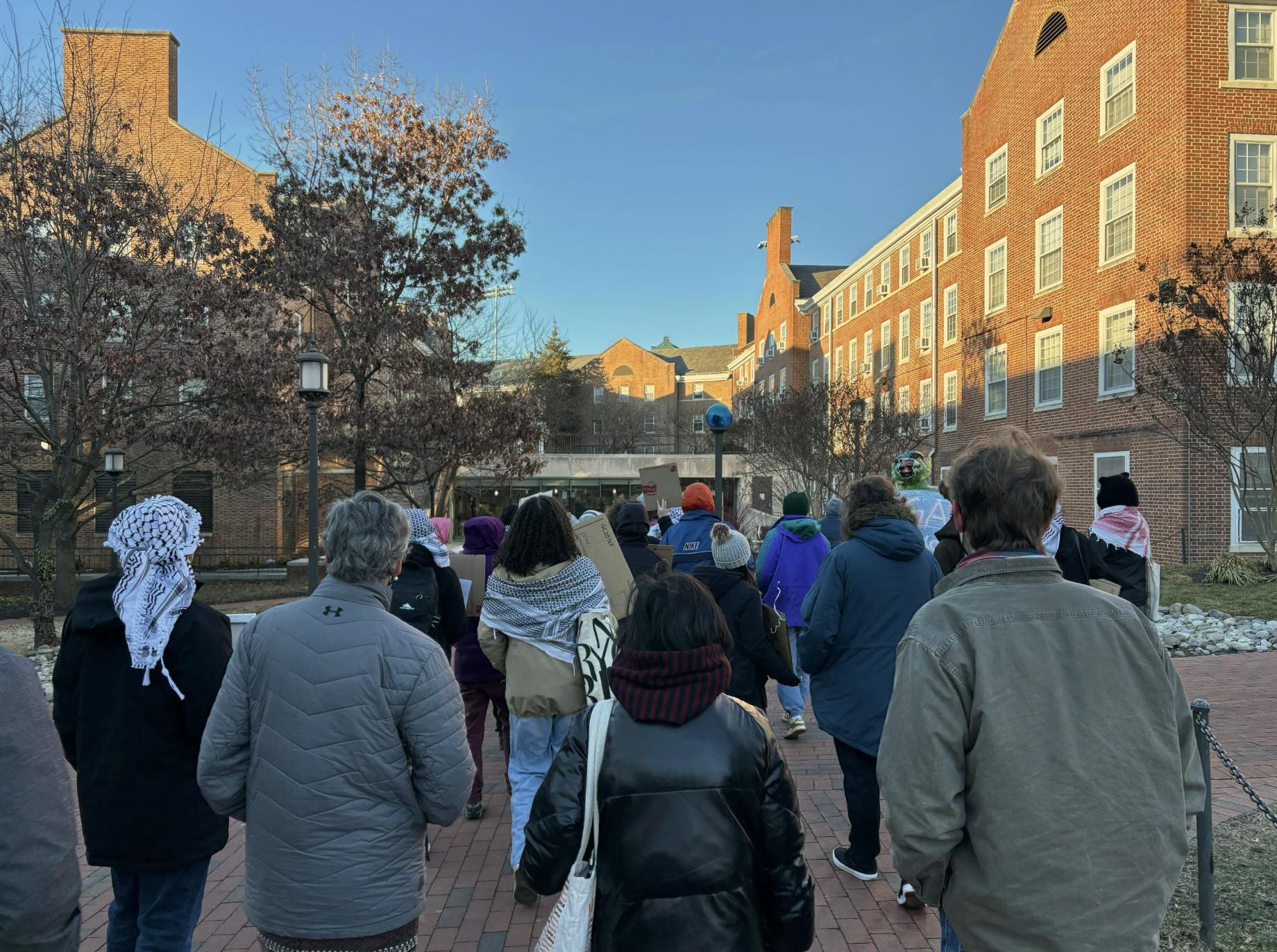 COURTESY OF KAYLEE NGUYEN
Protestors marched around Homewood Campus to protest Trump’s claim that the U.S. will occupy the Gaza Strip.