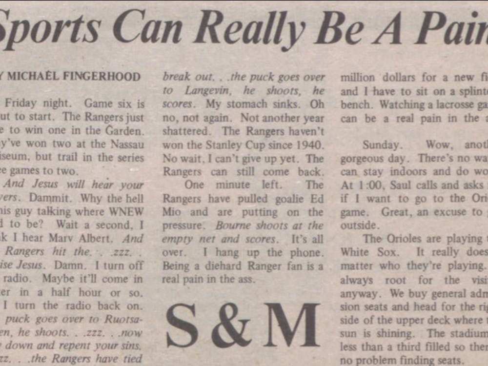 COURTESY OF THE UNIVERSITY ARCHIVES — SHERIDAN LIBRARIES
Fingerhood describes watching lacrosse as “a real pain in the ass” in April 1982.