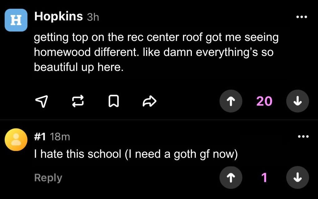 COURTESY OF SIDECHAT
Hopkins students express mixed opinions on the recent expansion of the Hopkins Seven.