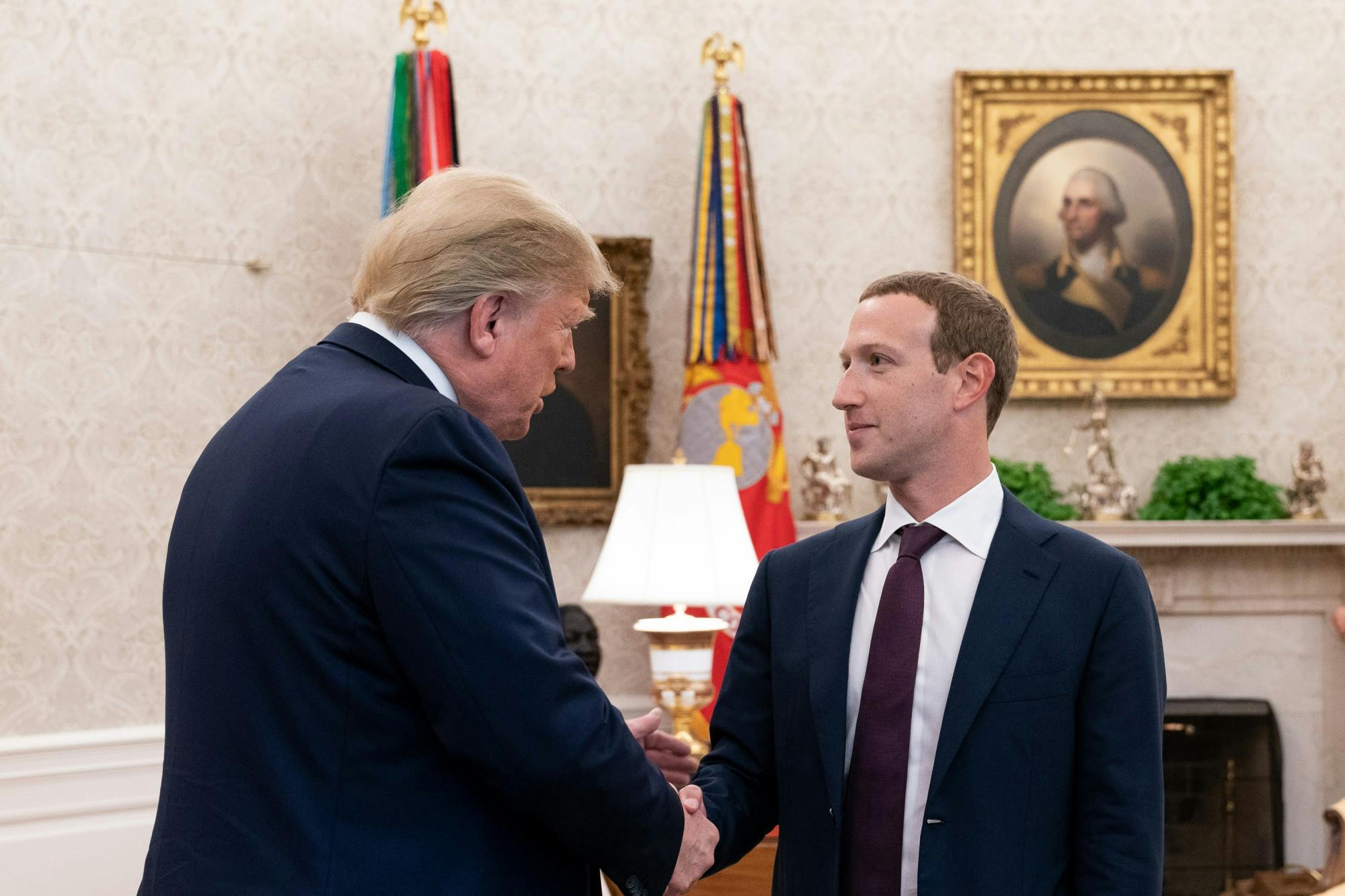 PUBLIC DOMAIN
The president meets with Facebook CEO Mark Zuckerberg, who Tie argues has long facilitated Trump's agenda.