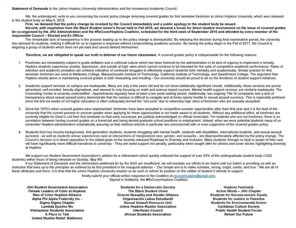  COURTESY OF #RECOVERHOPKINS
The entire statement is shown above.