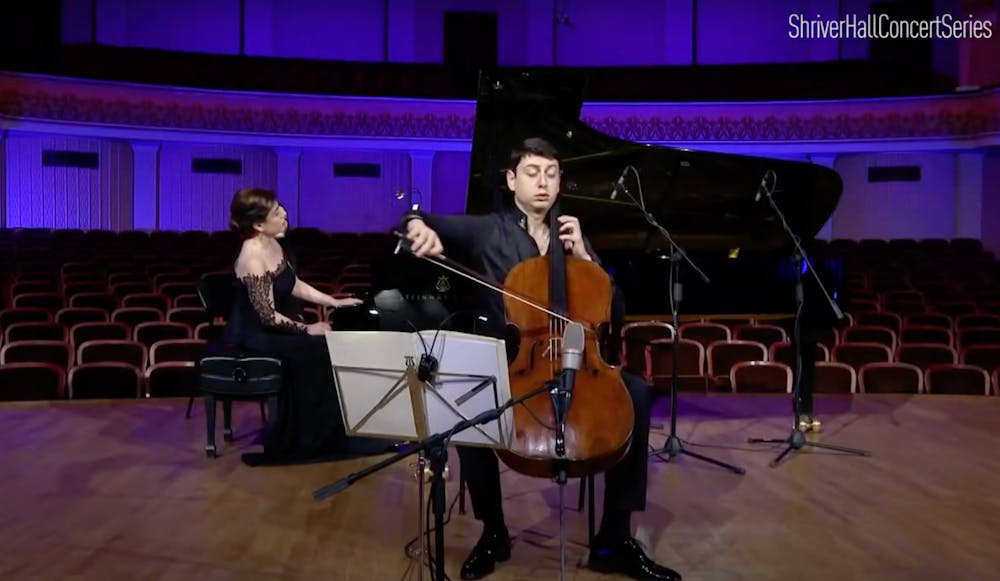 COURTESY OF SARAH JUNG
Narek Hakhnazaryan and Armine Grigoryan performed in the Aram Khachaturian Concert Hall in Yerevan, Armenia.