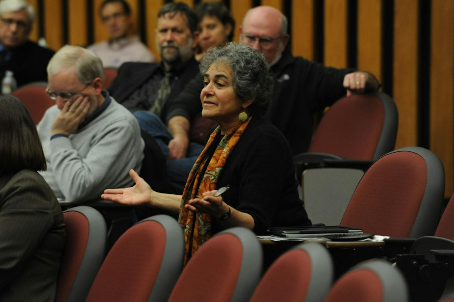 Prof. Sue Lanser (ENG) spoke about multiple issues, such as admissions policies, at Thursday’s meeting.