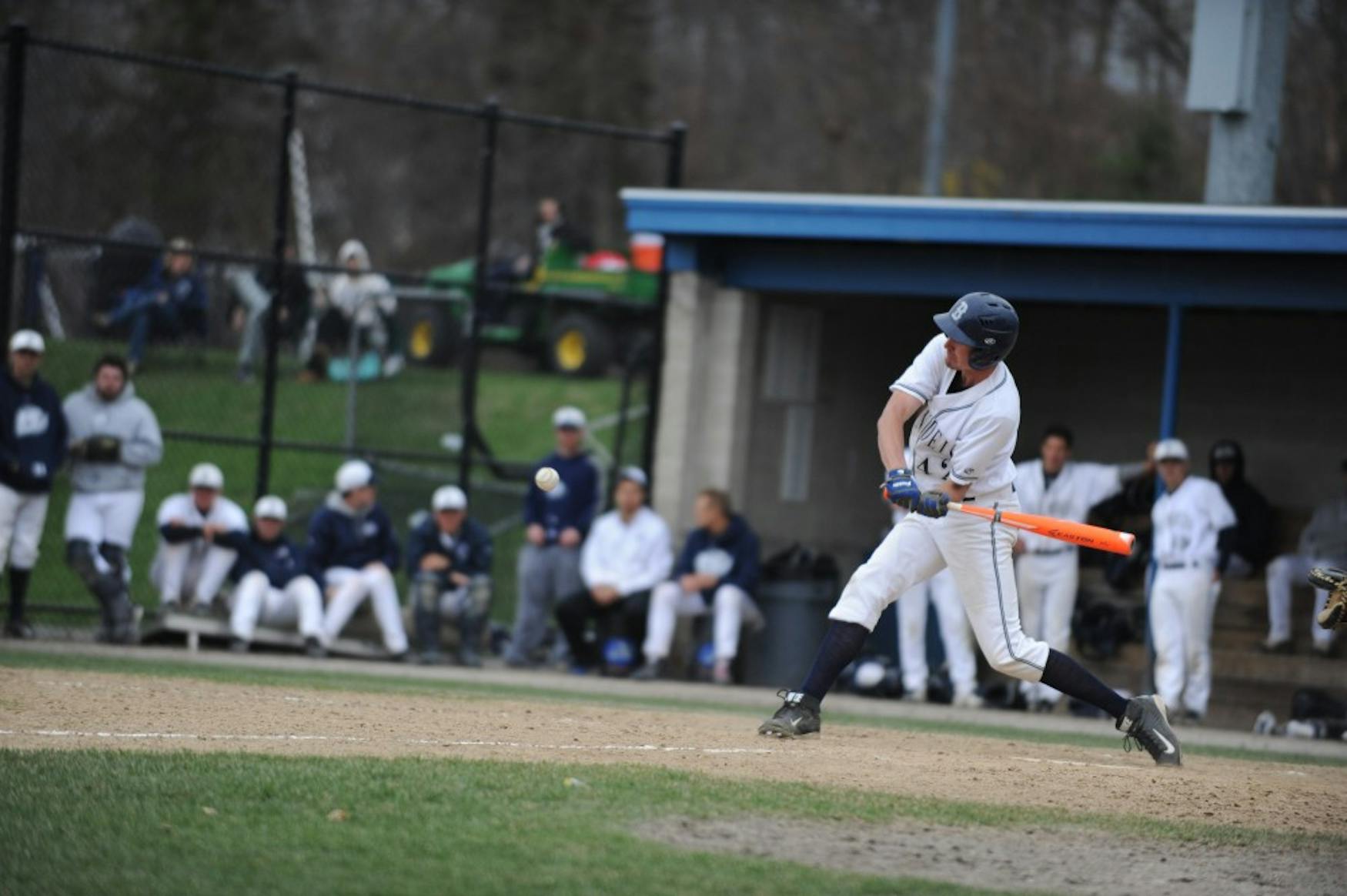 SEARCHING FOR THE HIT: Outfielder Ryan Healy ’16 takes a turn at bat for the Judges against Trinity College on Sunday afternoon.