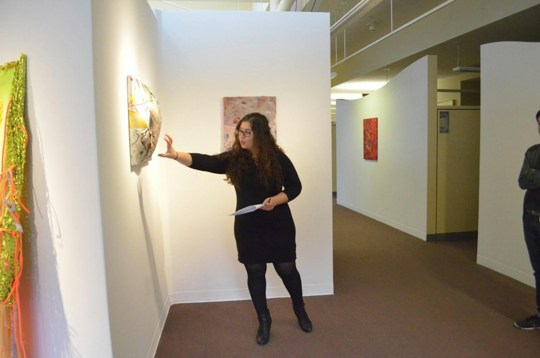 CRAFT OF CORPOREALITY: Damiana Andonova ’15, Women’s Studies Reserach Center arts assistant, led a talk about medical humanities, looking at the Leeza Meksin exhibit, Big Bounce.