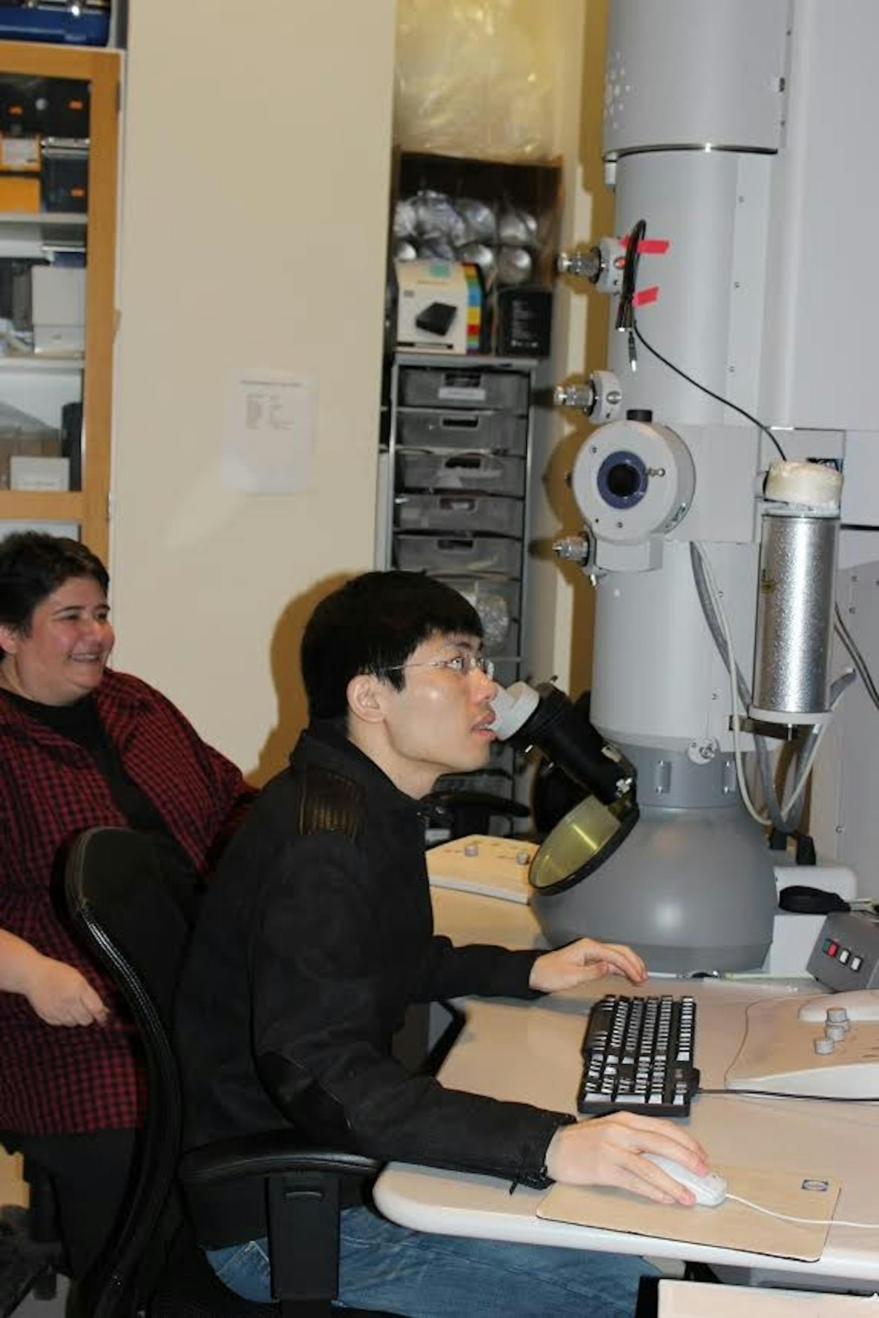 Jianfeng Lin creates 3-D images of diverse cell bodies using this three million dollar microscope.
