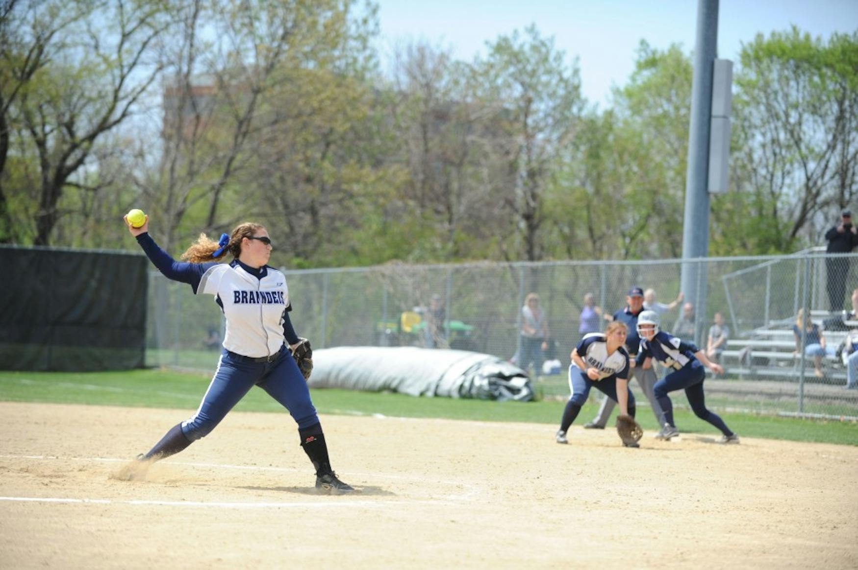 REACHING BACK: Pitcher Samantha Wroblewski ’17 pitches in the Eastern Collegiate Athletic Conference tournament on May 10.