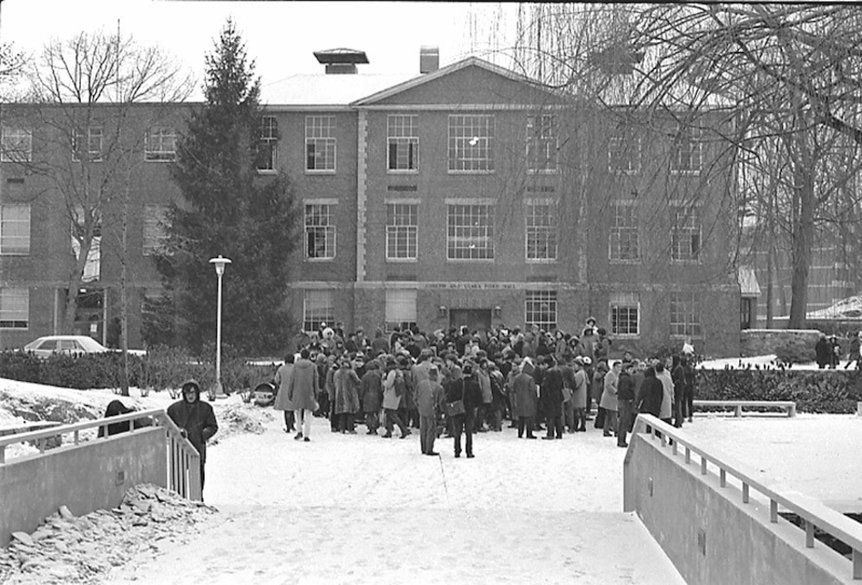 NATIONAL ATTENTION: During the 11 day occupation of Ford Hall, members of the Afro-American Society renamed the building "Malcolm X University."