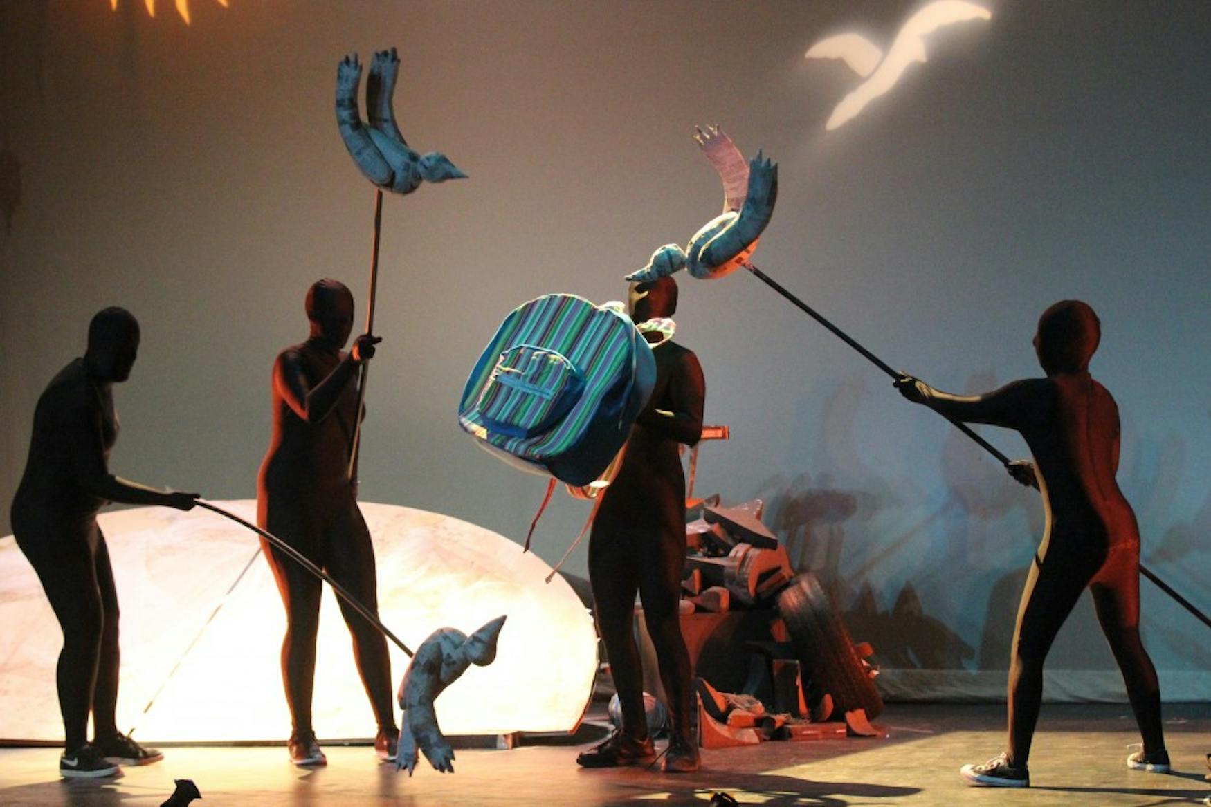 ACTOR-LESS THEATER: The Tech Show relied on various props to tell the story of Packy, a backpack who goes on a trek across the globe.