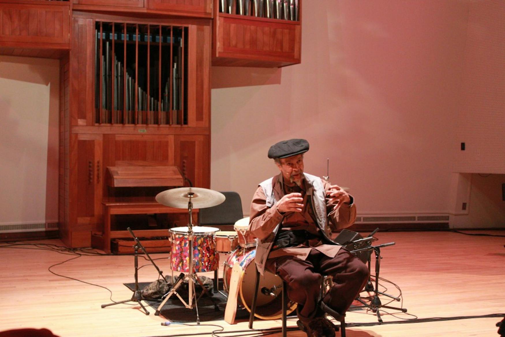 HITTING THE KEYNOTE: On Saturday, musician Milford Graves gave the keynote for the Improv Festival, telling personal stories.