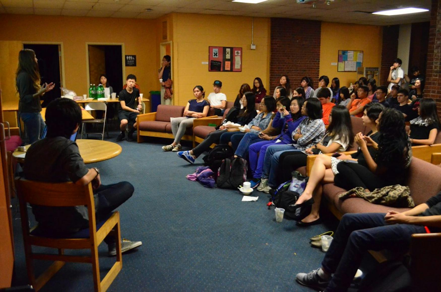 STARTING A CONVERSATION: After a screening of the film, the Brandeis Asian American Student Association led a discussion with the audience in which they debriefed about the film. After the discussion, the club provided kimchi rice for attendants.