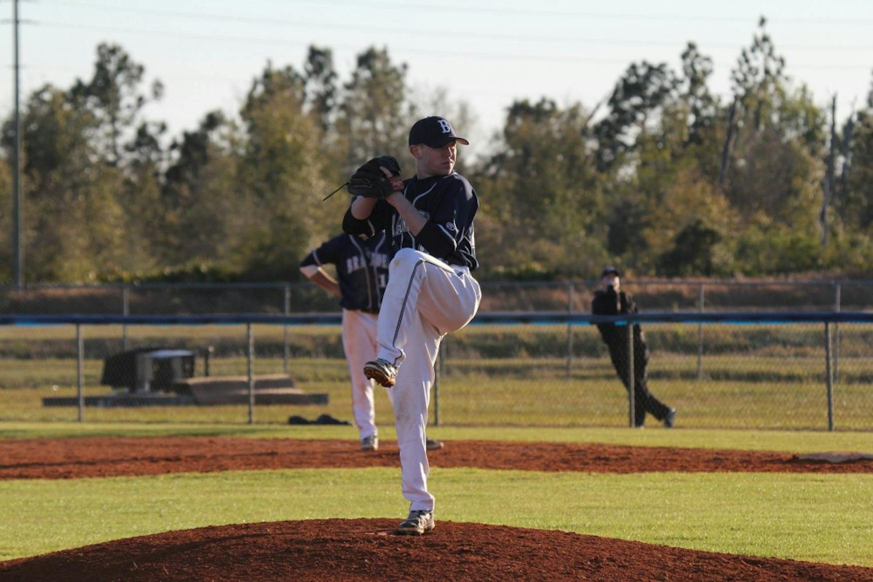 BRINGING THE HEAT: Justin Gallanty ’18 pitches in the Judges’ 8-7 defeat to Warner University Feb. 18 at the Russ Matt Invitational.