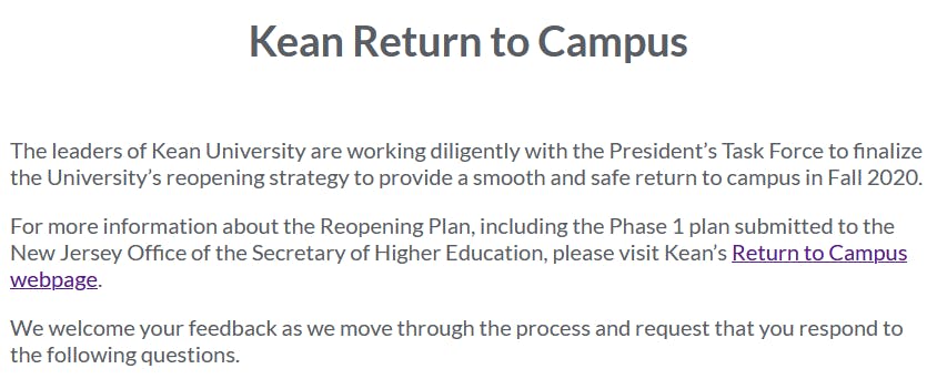 Kean Return to Campus