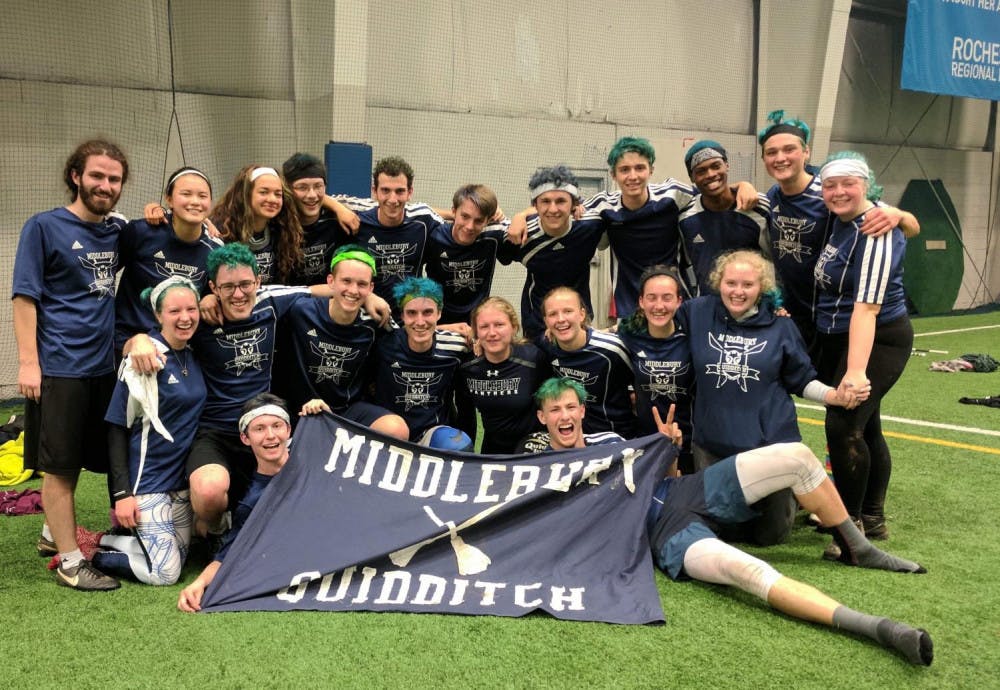 <span class="photocreditinline">COURTESY PHOTO</span><br />After the Northeast Regional Championships this weekend, Middlebury Quidditch clinched a bid for the U.S. Quidditch Cup in Round Rock, Texas, from April 13-14, 2019. Despite inventing the sport, Middlebury has not qualified for nationals since 2012. Led by co-captains Paige Dickson ’21 and Ian Scura ’19.5, the team went 4-2, beating Skidmore College, Macaulay Honors College, Hofstra University and the New York Pigeons.