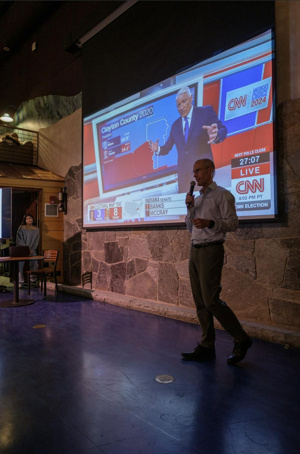 Professor of Political Science Bert Johnson moderated the MiddVotes
election night coverage last week.