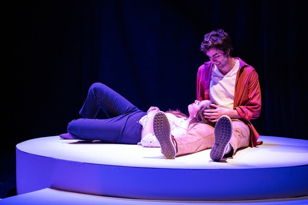 <span class="photocreditinline">COURTESY PHOTO</span><br />Will Koch ’21 and Madeline Ciocci ’20 portray a bee-keeper and astrophysicist who meet over and over again in “Constellations,” a play by Nick Payne. Audiences watched hundred of possible meetings between the two in a play framed by a multiverse theory.