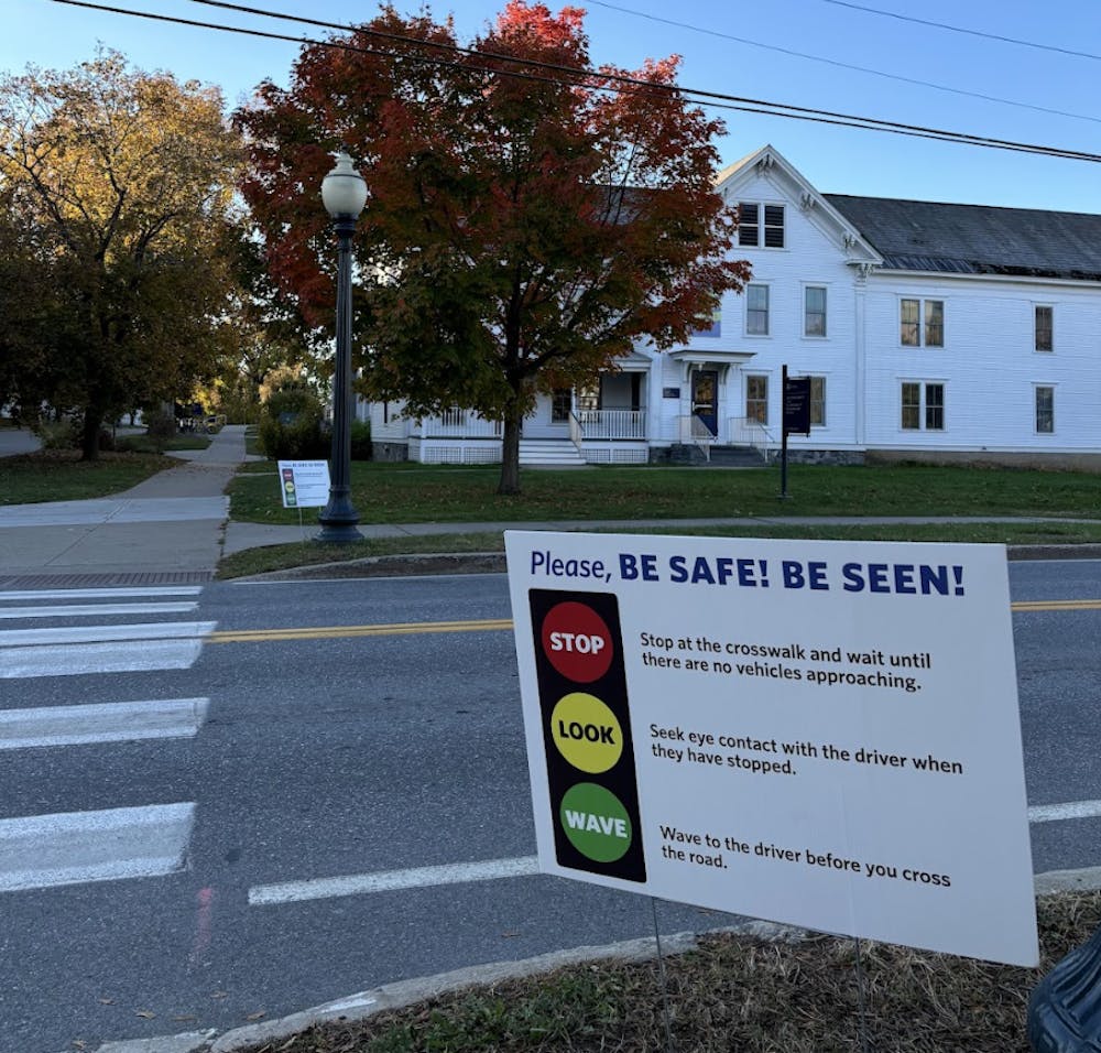 Public Safety has placed signs at each of the crosswalks on College Street, reminding pedestrians of crosswalk safety procedures.