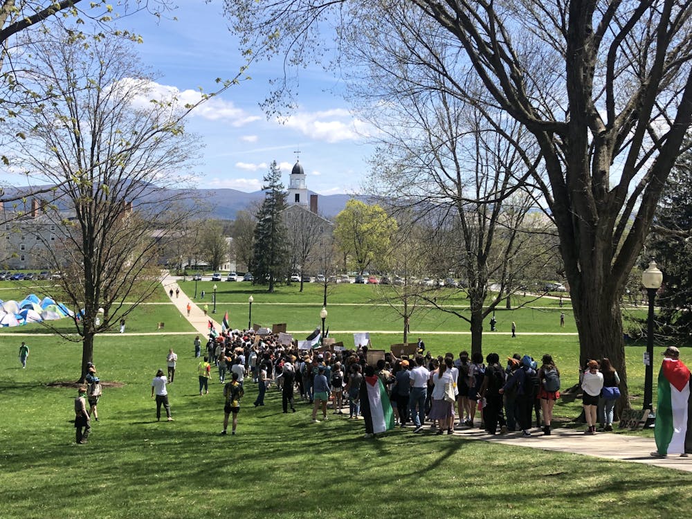 <p>Students marched from chapel hill to the back of Old Chapel to put pressure on the college administration to call for ceasefire and divestment.</p>