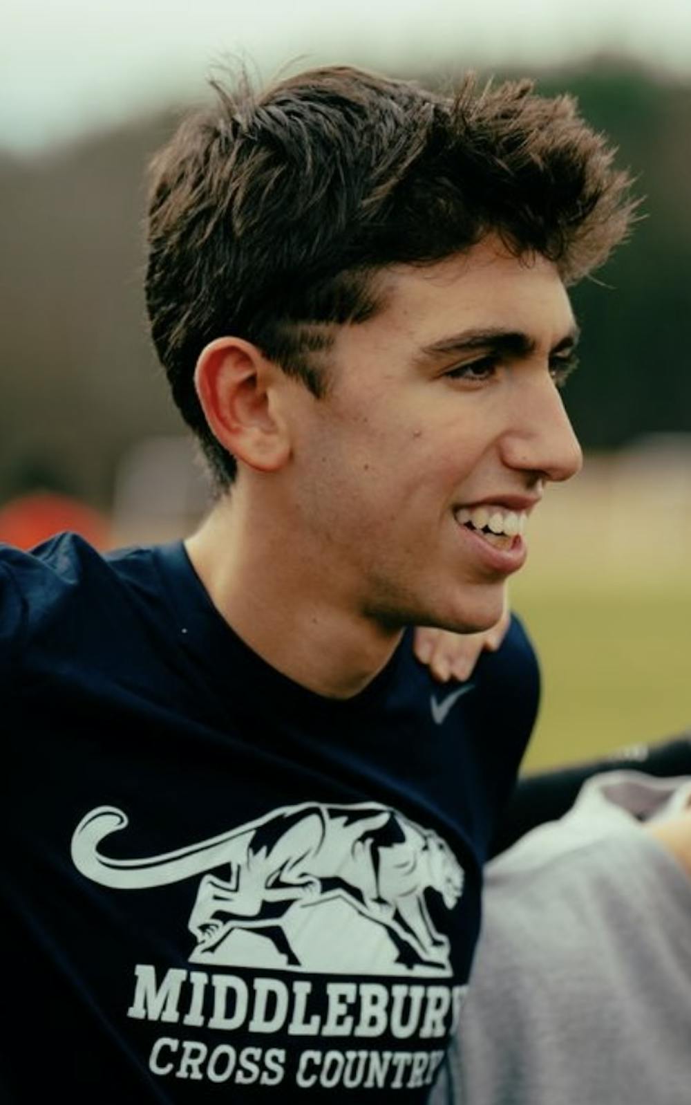 Middlebury’s Nathan Szubin ’29 in the huddle before regionals.