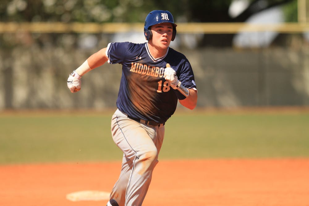 John Collins ’23.5 currently leads the men’s baseball team in runs (14) and hits (18), boasting a 0.340 batting average. COURTESY OF MIDDLEBURY ATHLETIC COMMUNICATIONS