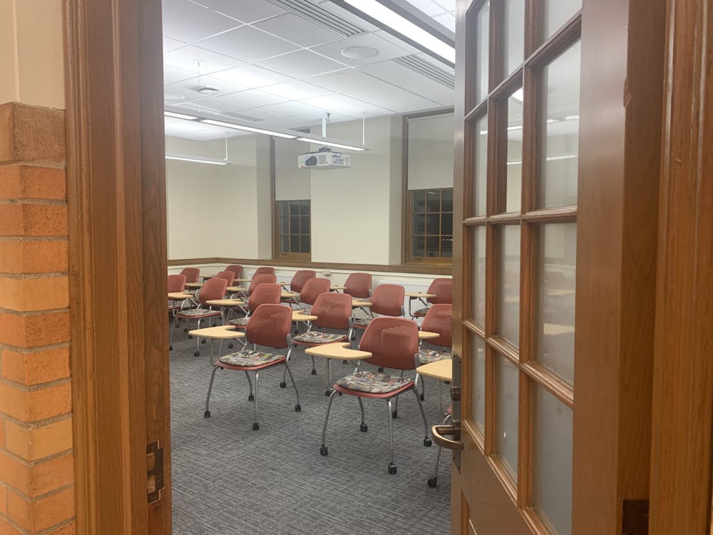 An empty classroom in Munroe. 