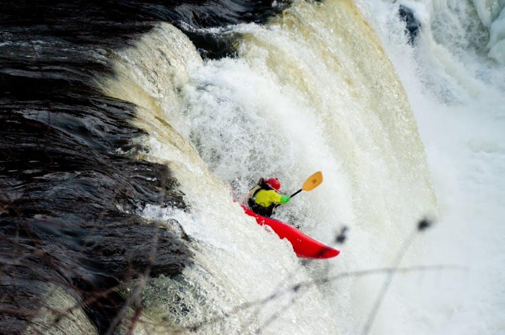 <span class="photocreditinline">COURTESY PHOTO</span><br />Kayakers from all over Vermont have come to town to run Middlebury Falls in the spring and summer.