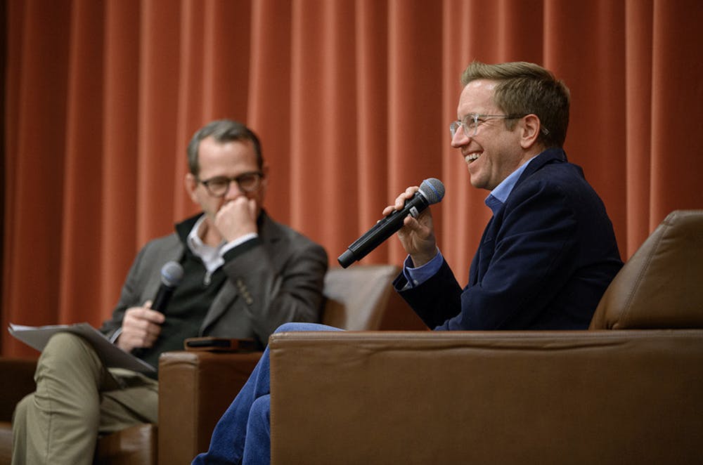 Jamie Henn ’07, a founding member of the Sunday Night Environmental Group (SNEG), spoke with President Baucom as the keynote event for the “What Works Now” event.