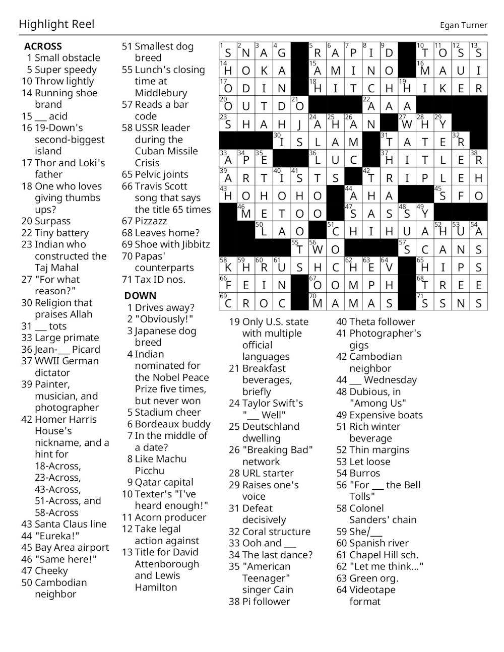 Crossword Solutions 04/30/26: Highlight Reel