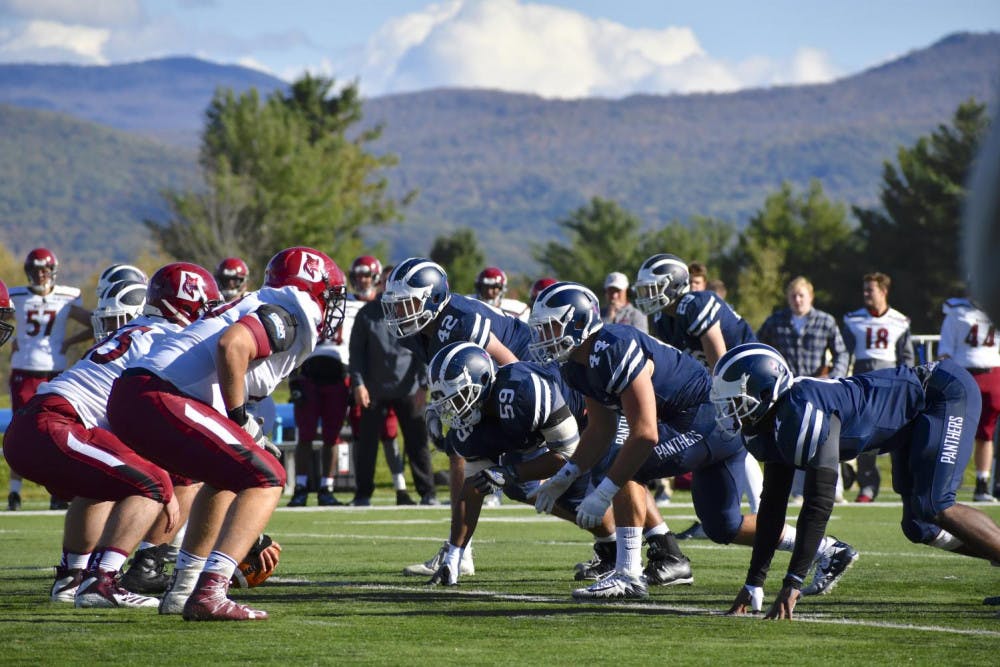 <span class="photocreditinline">MAX PADILLA/THE MIDDLEBURY CAMPUS</span><br />Middlebury’s defensive line faces off against Bates on Oct. 20 at home.
