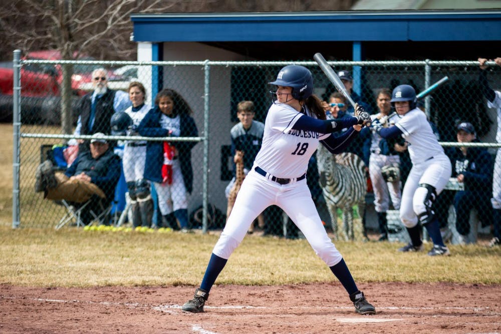 <span class="photocreditinline"><a href="https://middleburycampus.com/39670/uncategorized/michael-borenstein/">MICHAEL BORENSTEIN</a></span><br />Melanie Mandell ’20 has already hit two home runs and drove in 13 RBIs this season.