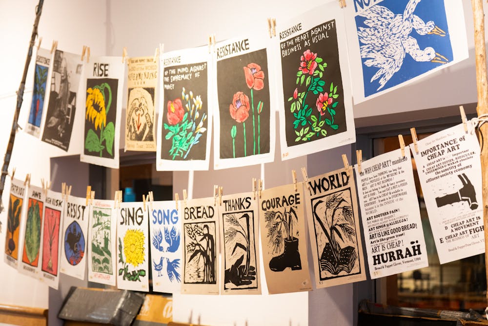 A still from Bread & Puppet’s performance last Tuesday. The troop performed to a nearly full crowd at Wilson Hall. 