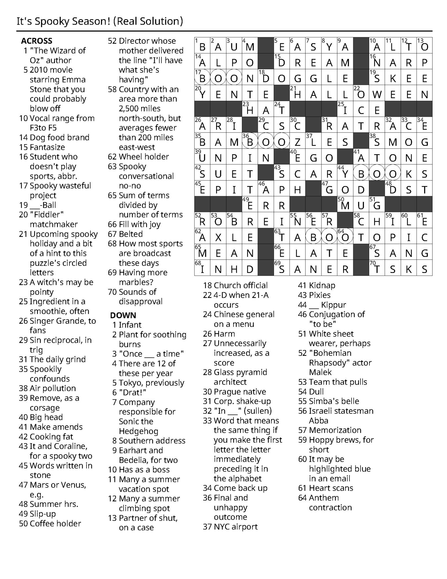 Crossword 10/26/2023: Solution! - The Middlebury Campus