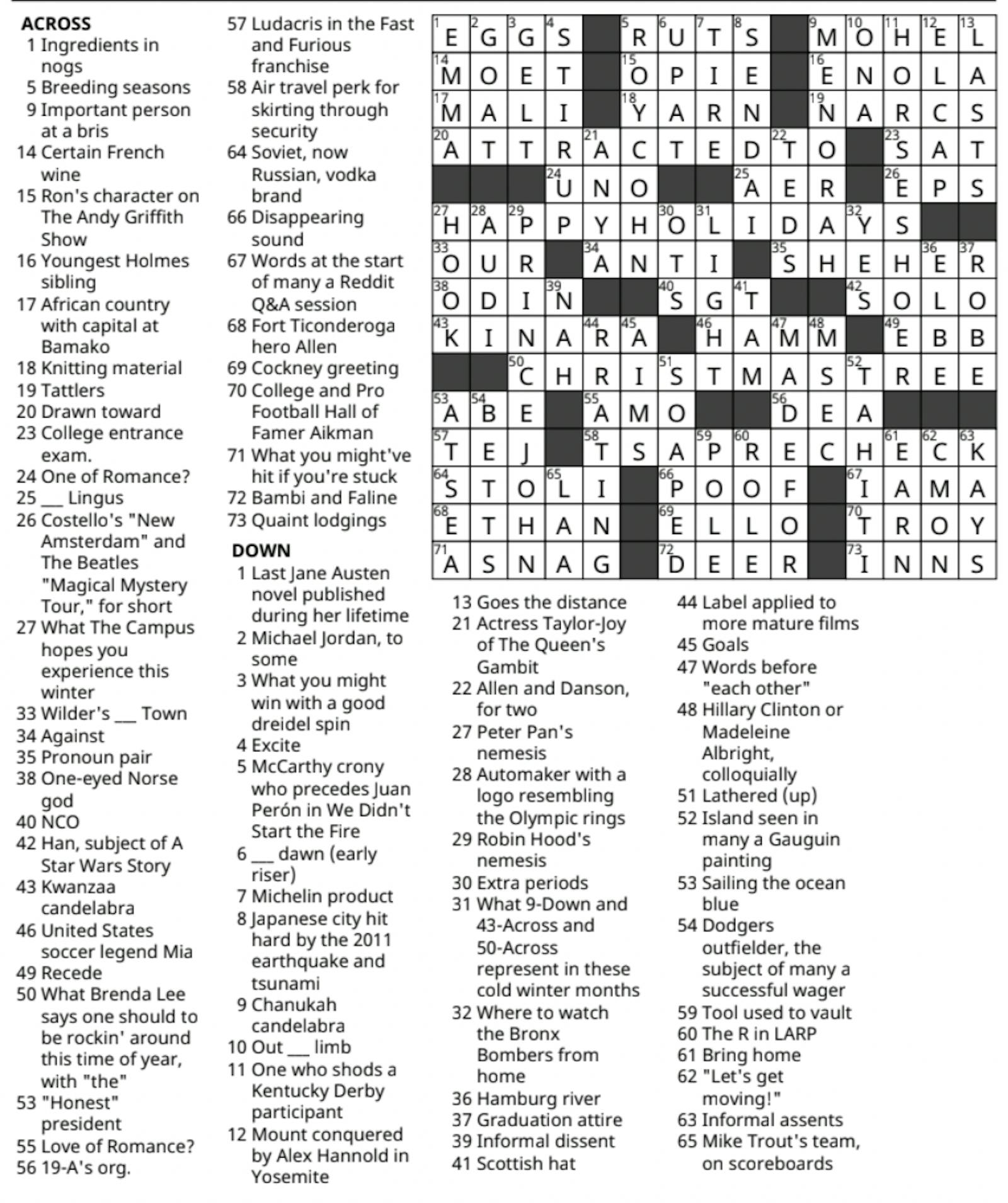 Holiday Crossword Solutions The Middlebury Campus
